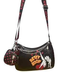 Betty Boop Black Shoulder Bag with Betty Boop purse Charm